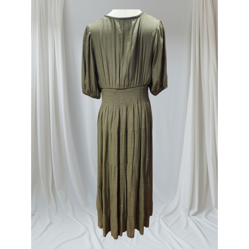 J GEE Womens Petite-XL Dress Gold Tiered Ruffle Peasant Cottage Farm Boho Smock - Picture 2 of 12